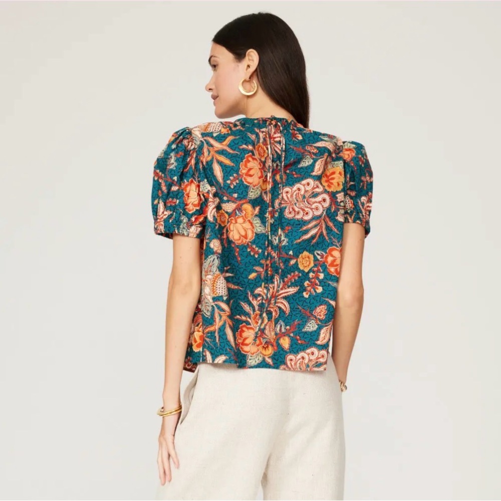 Ulla Johnson Teal and Orange Floral Frances top nwt 8 delphinium - Picture 3 of 3